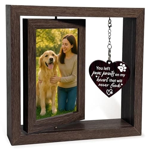 Gluimayo 4x6 Rotating Pet Memorial Photo Frame, Double-Sided Remembrance Picture Frame, Sympathy Gift for Loss of Dog or Cat, Wooden Keepsake with Heart Charm - Image 1