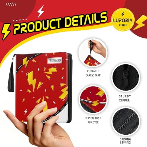 Trading Card Binder 4 Pocket,400 Pocket Card Collection Binder with 50 Removable Sleeves,PU Waterproof Top Card Book,3-Ring Zipper Collectible Trading Card Album for MTG/TCG/Card Holder Gift（Red） - Thumbnail 3