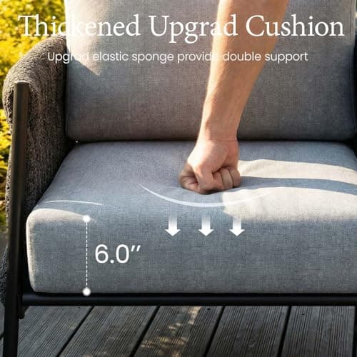 LayinSun 4 Piece Outdoor Furniture Set with Fire Pit Table, Modern Rope Woven Patio Conversation Sofa Set with Olefin Braid and Deep Seating - Thumbnail 3