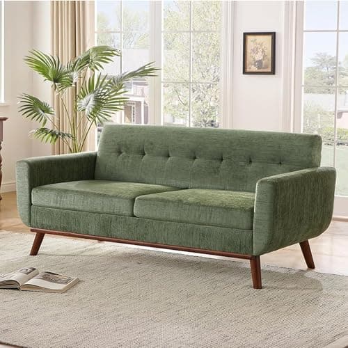 Kingfun 77.2" W Loveseat Sofa, Mid Century Modern Decor Love Seat Couches for Living Room, Button Tufted Upholstered Furniture, Solid & Easy to Install Small Couch for Bedroom Office Apartment, Green