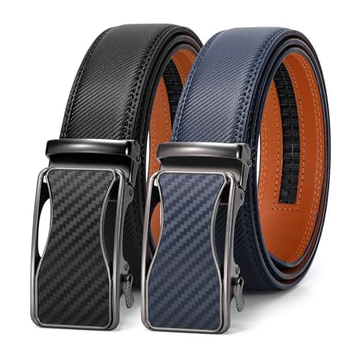 VONMELLI Mens Belt 2 Pack, Leather Ratchet Belt for Men Dress Belt with Adjustable Buckle, L Black Blue - Image 1