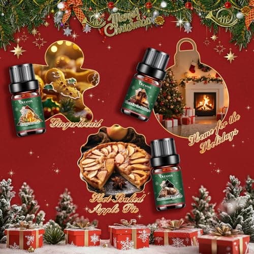 Christmas Essential Oils Set, 6 Premium Winter Fragrance Oils for Diffuser, Candle Scented Oils Gift,Gingerbread, Cinnamon Roll, Hot Baked Apple Pie,Home for the Holidays, Jack Frost, Chocolate Orange - Thumbnail 3
