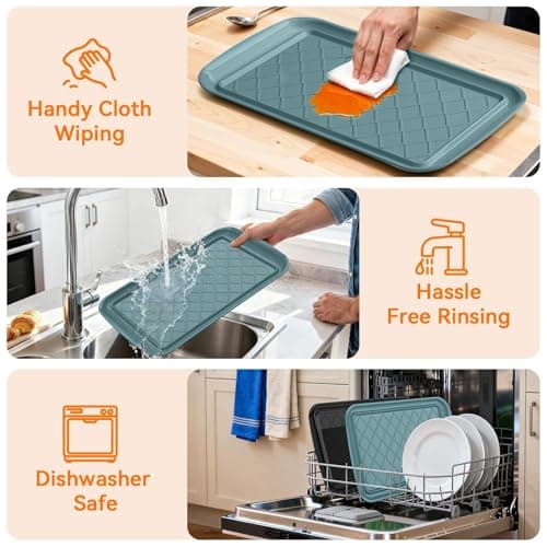 Serving Trays for Party - Set of 2, Large Serving Platters for Raw and Cooked Food, Dishwasher Safe, 17×10.5-inch Stackable Plastic Party Supplies for Grilling, BBQ, Meal Prep (Green, Black) - Thumbnail 4