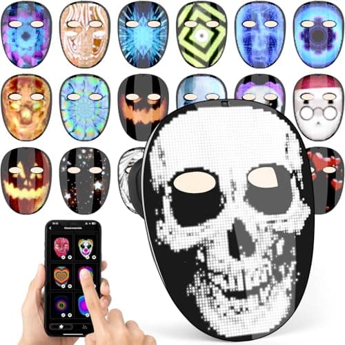 Gelrova Ultra-Light APP-Controlled LED Mask, 3600 LEDs HD Display, Customize with Photos/GIFs/Text, Voice Control, 250+ Designs, Ideal Halloween Mask for Costume Cosplay Parties Raves, High End Gift