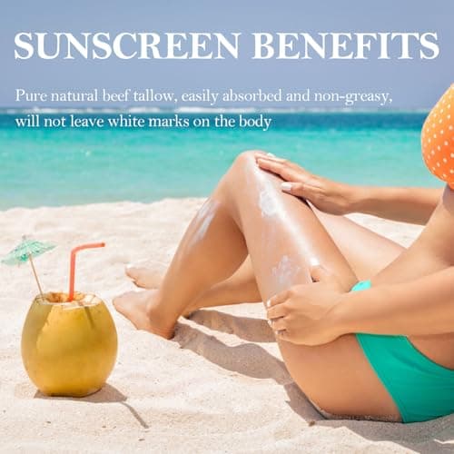 Beef Tallow Sunscreen for Face, Natural Reef Safe Sunblock for Face Body, Non Greasy Clean Travel Sun Screen Sunblock for Sunmmer Beach Outdoor Travel, 2.46 OZ - Thumbnail 6
