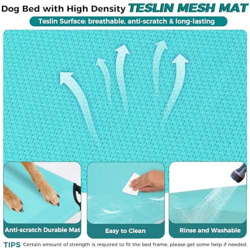 Libbipaw Windproof Elevated Dog Bed with Canopy & Stakes, 3-Sided 90% UV Block, Chew-Proof Teslin Mesh Mat for Large Dogs up to 150lbs(Blue Large) - Thumbnail 4