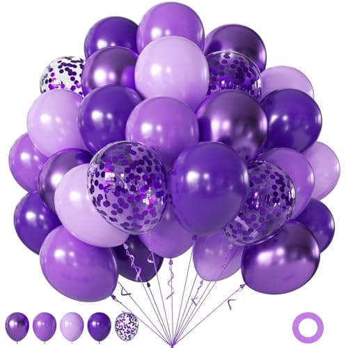 60Pcs Metallic Purple Balloons, 12Inch Metallic Dark Pastel Light Purple Lavender Confetti Balloons for Wedding Bridal Shower Baby Shower Birthday Party Decorations