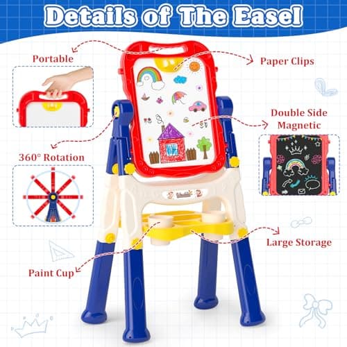 Chalk Board Easel for Kids Toys,Double-Sided Magnetic Kids Chalkboard and Dry Erase Boards,Toddler Toys for 3 Year Old Boy Gift,Art Easel Learning Educational Toy for 3 4 5 Years Old Boys Gift - Thumbnail 4