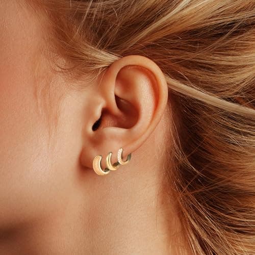 Wgoud 12 Pairs Hypoallergenic Surgical Steel Earrings for Sensitive Ears Waterproof Trendy Gold Plated Small Stud Flat Back Stainless Steel Earrings for Women Men Hoop Cartilage Earring Set for Multiple Piercing (Gold-tone) - Thumbnail 4