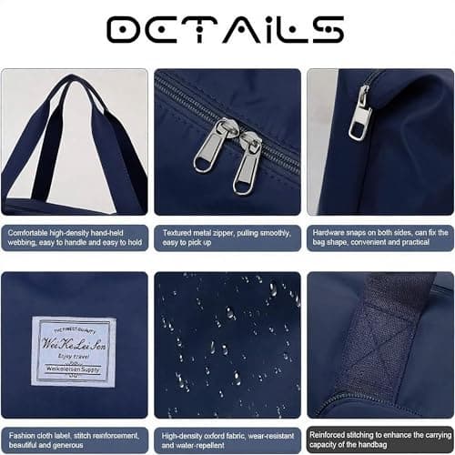 Large Capacity Foldable Travel Bag, Sports Shoulder Bag, Duffel Bag, Wet and Dry Separation, Waterproof Oxford Fabric (Blue, Large) - Thumbnail 6