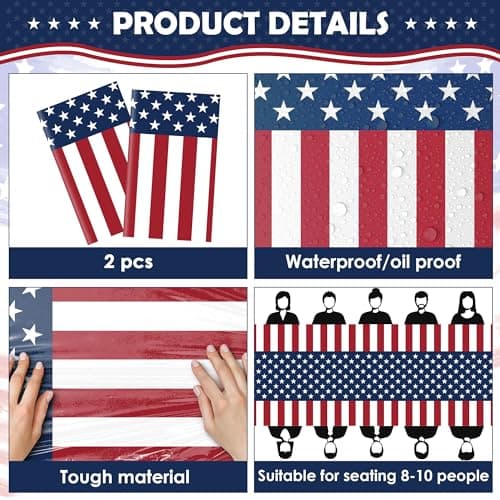 OHOME 4th of July Decorations - Patriotic American Flag Plastic Tablecloth for 250th Anniversary | Fourth of July Accessories for Home Outdoor Outside Party Favors,54"x108",2 Pack - Thumbnail 3