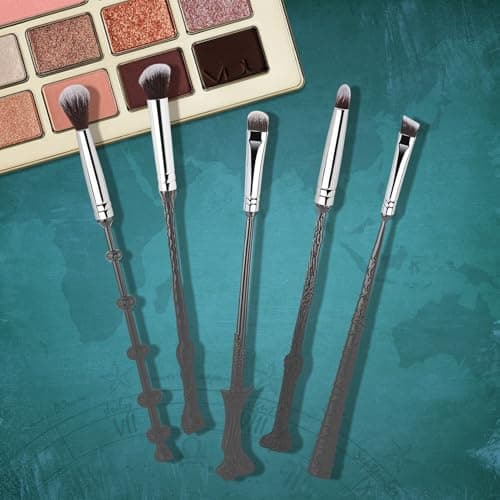 Magic Wand Makeup Brush Set - 5-Piece Soft Bristle Cosmetic Kit for Women, Magical-Themed Gifts for Daily Makeup & Cosplay (Silver) - Thumbnail 2