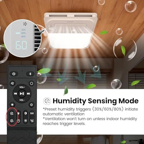 LIVSGREE 5-IN-1 Bathroom Exhaust Fan with Heater 1600W & 3CCT LED Light & Humidity Sensor, & Bluetooth Speaker, 170 CFM, 6-RGB, 1.5 Sone Quiet Ceiling Bath Fan With Remote Control for Bathroom Heating - Thumbnail 5
