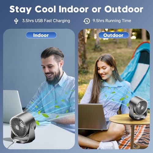 YOSHENMO Desk Fan, Turbo Table Fan for Bedroom, 100-Speed Digital Display, Low Noise, 105° Adjustable Tilt, 7.5-inch, Rechargeable Battery, Wall-Mouted Design for Home, Office, Travel Dark Black - Thumbnail 3