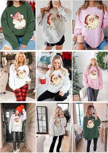 LETSEE Womens Christmas Sweatshirt Crewneck Graphic Oversized Casual Ugly Funny Pullover Sweaters Comfy Fall Fashion Outfits, A-Pink, Small - Thumbnail 4