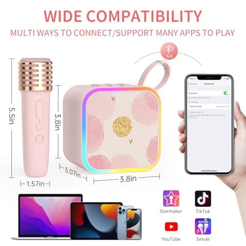 Mini Portable Karaoke Machine with 2 Wireless Mic,Home Karaoke System for Kids,Travel/Birthday Parties/Holidays,Bluetooth Speaker with Carry Handle,Ideal for Ages 3-12 - Thumbnail 5