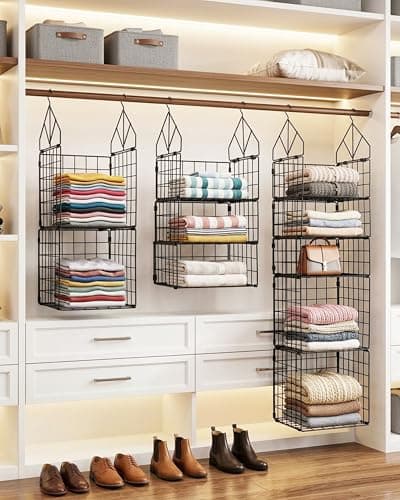 VewePata 5 Tier Closet Hanging Organizers and Storage - 3 + 2 Tier Metal Storage Shelves with 2 Hooks for Storing Clothes, Jumpers, Socks, Handbags, Suitable for Wardrobes, Kitchens and Laundry Rooms - Thumbnail 6