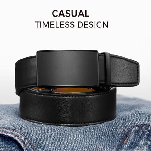 Zitahli Belt Men, Ratchet Belt Dress with 1 3/8" Premium Leather,Slide Belt with Easier Adjustable Automatic Buckle,Trim to Fit Size 30"-36" - Thumbnail 4