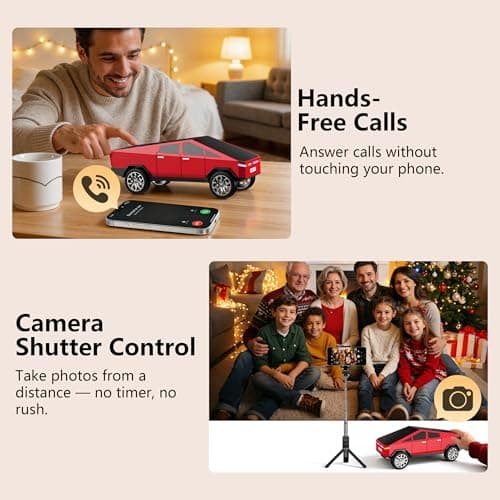 AONOX Cybertruck Bluetooth Speaker for Car, Mini Wireless Speaker with LED Lights, FM Radio, USB/TF Card, TWS Stereo, Desk Gaming Outdoor Use, Gift for Car Lovers - Thumbnail 4