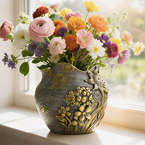 ArtCachet Sunflower Starry Sky Plant Pots-Cute Unique Flower Pots with Drainage Hole, Resin Planters for Indoor Outdoor Succulent Planter, Plant Gifts for Mother's Day, Birthday, Christmas (Gold) - Image 1