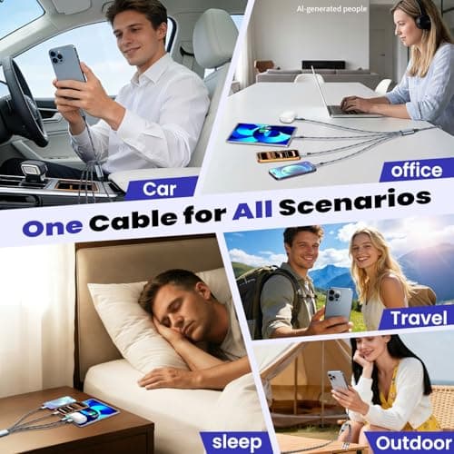 Travel Essentials, Dual Type-C 4 in 2 Multi Charging Cable, 5FT Charging Cords for Multiple Devices, USB A/C to 2 Type-C/IP/Micro USB Cable, Phone Charger Cord for iPhone 17-8/iPad/Android/Car 2Pack - Thumbnail 4