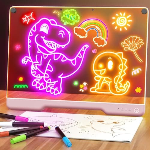 16-Inch Rechargeable LED Drawing Board, 9-Color Light Modes, Neon Art Dry Erase Light Up Doodle Glow Pad with Built-in Stand, Sketching Gift Toy for Kids/Girls/Teens, 5 Markers & Tracing Book - Image 1