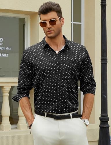 Hardaddy Men's Pattern Long Sleeve Button Down Graphic Printed Business Casual Dress Shirts with Pocket Black L - Thumbnail 3