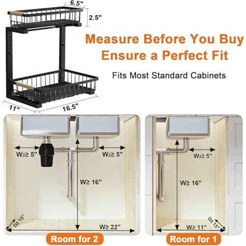 REALINN Under Sink Organizer, 2 Pack Height Adjustable Under Sink Organizers and Storage, 2 Tier Pull Out Drawer Cabinet Storage for Kitchen Bathroom - Thumbnail 2
