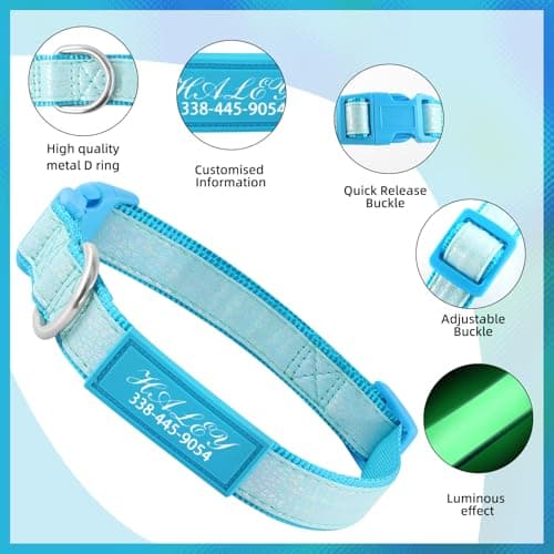 Personalized Dog Collars for Small & Large Dogs with Custom Name and Phone Numbers, Glow in The Dark Adjustable Glowing Luminous Collar(Fluorescent Glow) - Thumbnail 3
