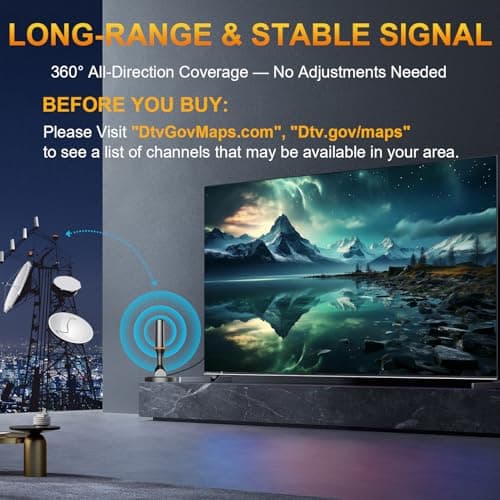 Indoor Tv Antenna for Local Channels, 4K HD Digital Antenna for Smart TV Indoor, No Cable Needed - Magnetic Base, 360° Reception, 8.2ft Cable, Long Range- Support HDTVs with Built-in Tuner - Thumbnail 4
