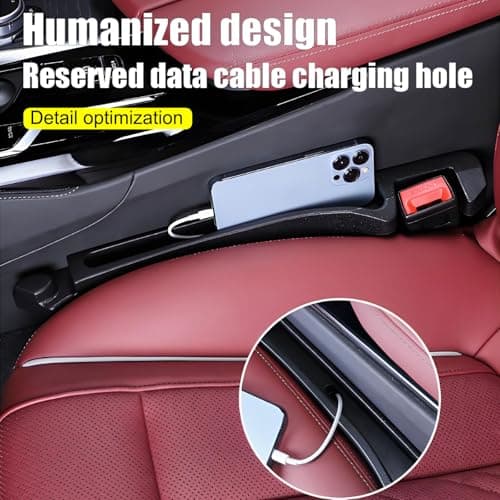 2 Pack Upgrade TPU Universal Dual Car Seat Gap Filler with Hooks, 4 in 1 Black Car Gap Plug Seat Fillers with Hook Odorless for Cars SUV, Console Side Gap Storage Organizer with Charge Cable Hole - Thumbnail 5