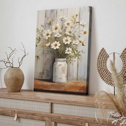 Rustic Farmhouse Daisy Canvas Wall Art Vintage Country Floral Wall Decor Picture Modern Flower Poster Print for Living Room Bedroom Bathroom Decoration 12x16in - Thumbnail 4