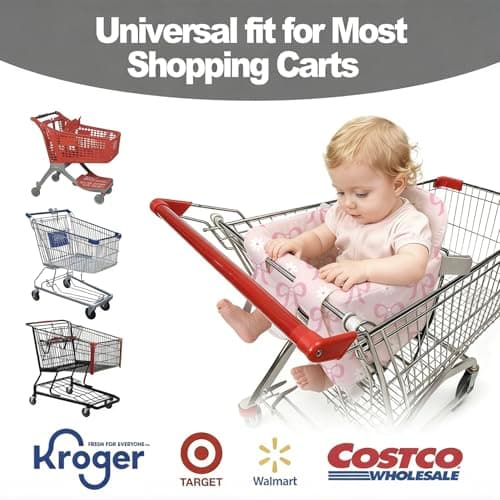Padded Shopping Cart Cover for Baby Boy & Girl, High Chair Cover for Restaurant Seat, Machine Washable Infant Toddler Buggy Seat Cover (Pink Bow) - Thumbnail 4