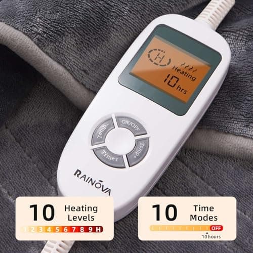 RAINOVA Heated Blanket Electric Throw, Electric Blanket-62''x84'', Soft Heating Blanket, 10-Level Heating, 10-Hour Auto-Off, Gifts for Parents and Elders, Gray, ETL & FCC Certified - Thumbnail 2