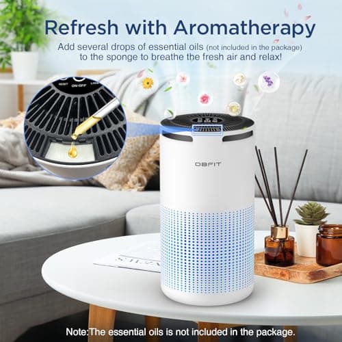 Air Purifiers for Home Large Room Up to 1500ft² with Aromatherapy, DBFIT H13 HEPA Air Purifier Air Cleaner for Smoke Pollen Dust Pet Hair Dander Odor, Portable Air Purifier with Timer (White) - Thumbnail 4
