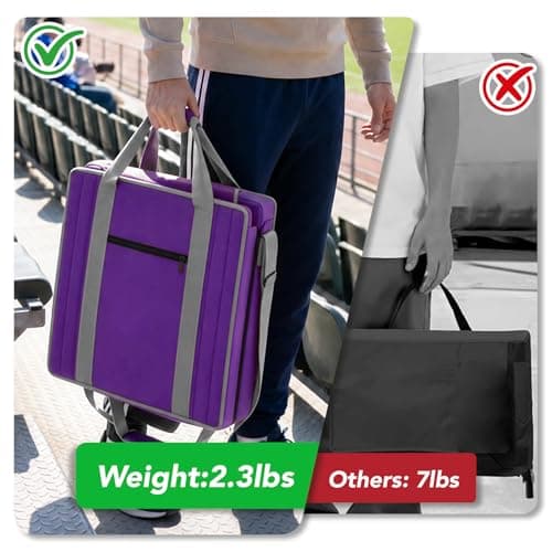 janiry Stadium Seats with Back Support 2PACKS Adjustable Bleacher Chairs with Back and Cushion Bleacher Seat with Cup Holder, Carry Handle & Shoulder Strap for Outdoor Sports Events, XL Large Purple - Thumbnail 3