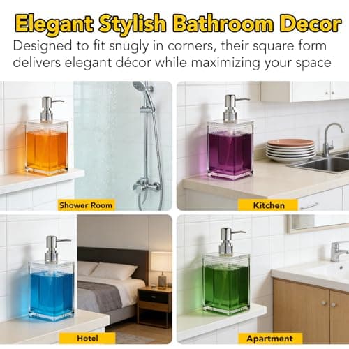 Acrylic Clear Soap Dispenser with Rust Proof Pump- 16.9 oz Square Hand Dish Soap Dispenser for Bathroom Kitchen, Modern Refillable Plastic Liquid Hand Soap Dispenser, Shampoo Detergent Bottle - Thumbnail 6