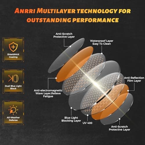 ANRRI Blue Light Glasses for Computer & Gaming - Amber Lenses Reduce Eye Strain Max Protection Sleep Glasses Mens and Women - Thumbnail 4