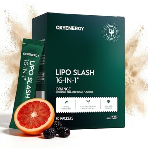 OxyEnergy LIPO Slash 16-in-1 Natural Weight Loss Supplement for Women and Men, Supports Gut Health, GLP-1 Activate & Weight Management, Vegan, Gluten-Free, Non-GMO, 30 Packets, Orange Flavor - Image 1