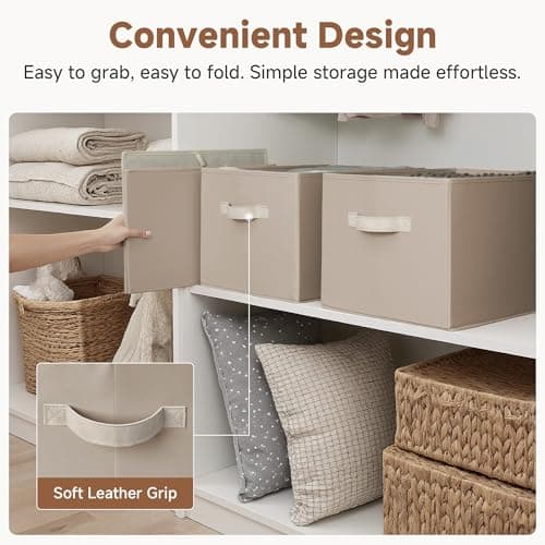 StorageWorks Storage Baskets for Shelves, Closet Organization and Storage Bins, Fabric Organizer Baskets for Clothes, Light Brown, 3-Pack, Extra Large - Thumbnail 3