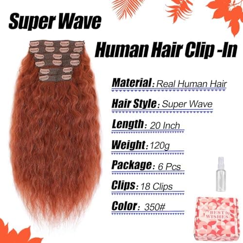 Clip in Hair Extensions Real Human Hair 120g 6pcs Deep Water Wave Curly Human Hair Extensions Double Weft Super Wave Clip ins for Women (350#, 20 Inch) - Thumbnail 2
