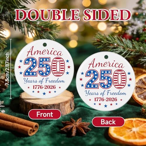 United States 250th Anniversary Ornament, Ceramic 1776 2026 Patriotic Decorations, America 250 Years of Freedom Commemorative Ornament Independence Gift - Thumbnail 2