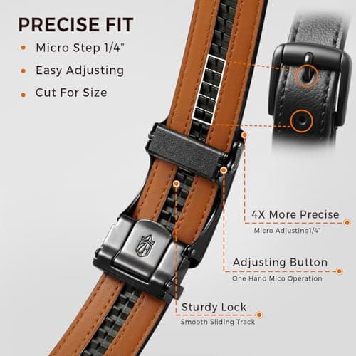 Zitahli Belt Men, Ratchet Belt Dress with 1 3/8" Premium Leather,Slide Belt with Easier Adjustable Automatic Buckle,Trim to Fit Size 30"-36" - Thumbnail 3