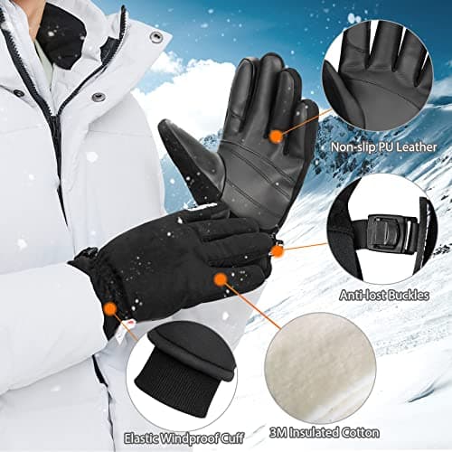 Cevapro Winter Thermal Gloves for Men Women, -20℉ Anti-Slip Waterproof Deerskin Suede Insulated Touchscreen Gloves. - Thumbnail 2