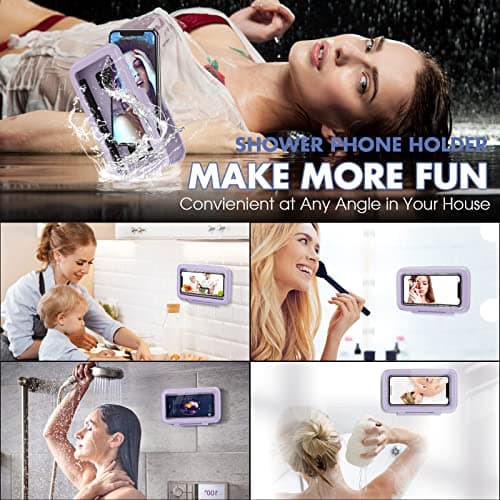 LC-dolida Shower Phone Holder Waterproof 480 Rotation Phone Stand Case Mount for Bathroom Batheub Kitchen Wall Mirro Compatible with iPhone 17 16 15 14 13 Plus Pro Max XS XR Women Men Gift - Thumbnail 3