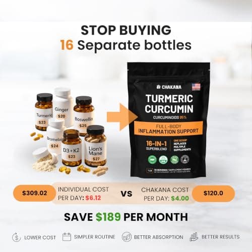 Turmeric Curcumin Supplement Powder with Black Pepper & Ginger – Inflammation Support for Joint Comfort & Mobility – 16-in-1 Natural High Potency Superblend – 1 lb - Thumbnail 3