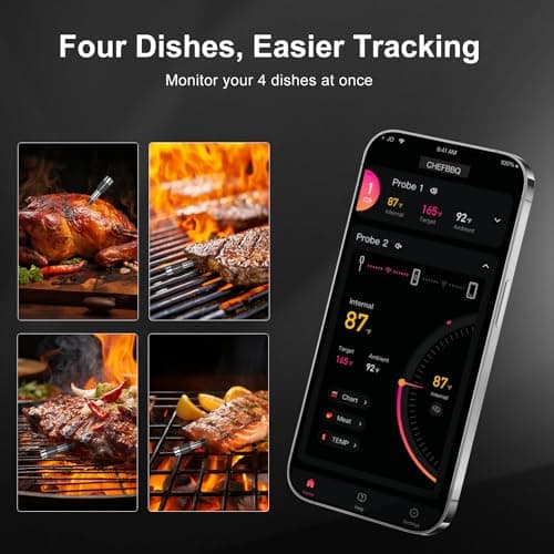 Smart Wireless Meat Thermometer with 4 Probes & 800ft Range, Bluetooth Grill Food Thermometer, Digital Backlit Screen, 0.5S Instant Read, NIST ±0.5℉ Accuracy for Kitchen BBQ, Oven, Smoker, Air Fryer - Thumbnail 6