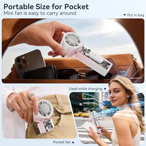 Portable Fan Rechargeable Oscillating Fans: Cruise Essentials 2026 Ice Cooling Fan 1-100 Power Wind - Handheld Fans Turbo with Flashing Light,Led Display - Fits Summer Outdoor Camping Cruise --PINK - Thumbnail 6