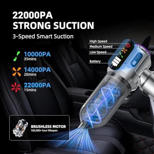 Kimdog Cordless Vacuum Cleaner - 22000PA Handheld Car Vacuum, 4-in-1 Portable Mini Air Duster Rechargeable, 3-Speed Small Powerful Gadgets & Gifts, for Home, Office, Mattress, Carpet, Pet (Silver) - Thumbnail 2