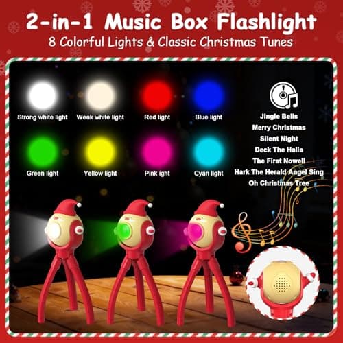 A.S Santa Claus Kids Flashlight, LED Rechargeable Torch with 8 Color Modes & 8 Music, Fun Flashlights for Boys & Girls, Perfect for Parties, Camping & Outdoor Adventures Christmas Gift Toy - Thumbnail 4